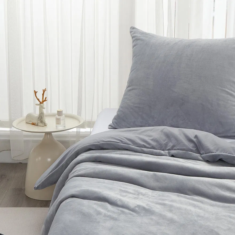 Grey Color Teddy Quilt Cover with Pillowcases All Sizes