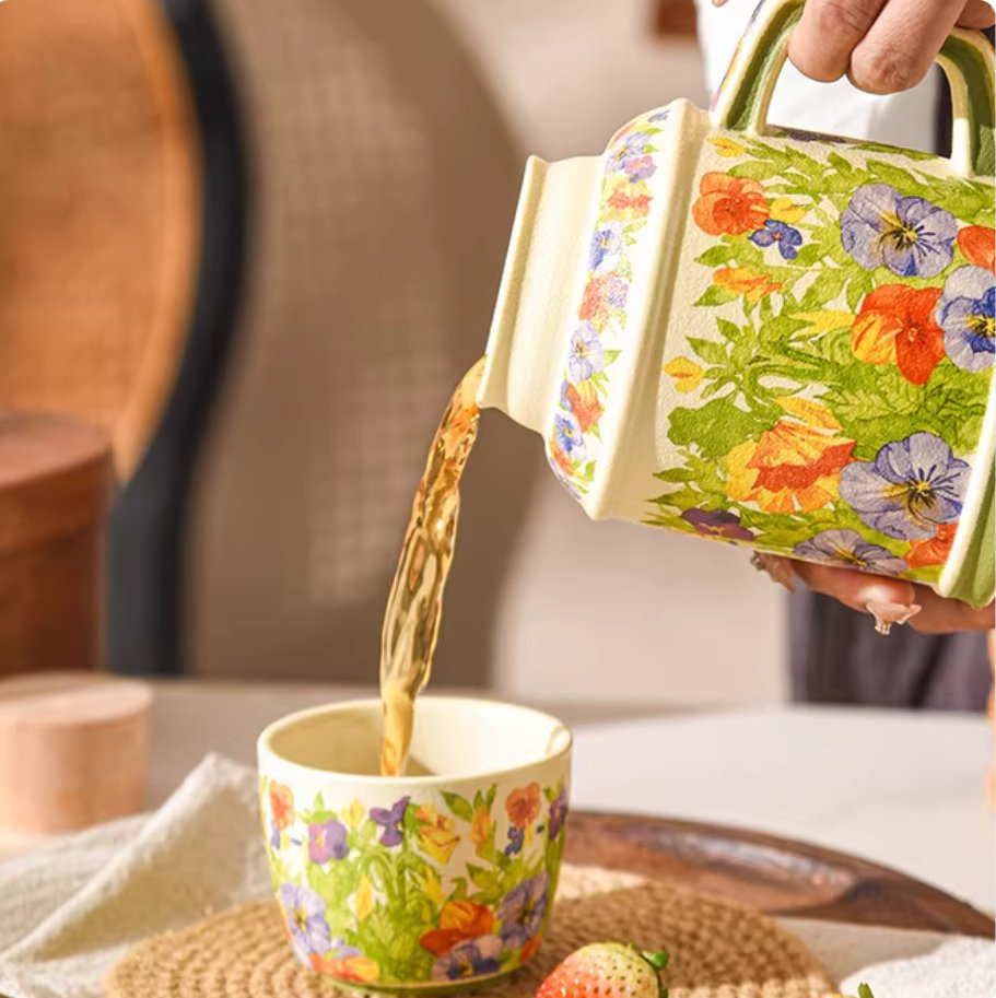 Three-Color Water Bottle Cup, Household Afternoon Tea Ceramic Cup, Office Retro Mug, Ceramic Lidded Teacup