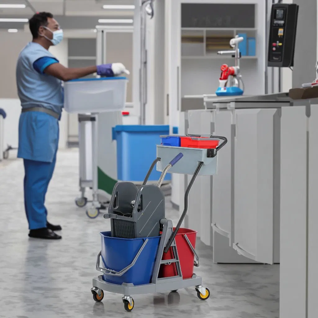 Double Bucket Mop Wringer with Handle Usage PP PVC Material Trolley