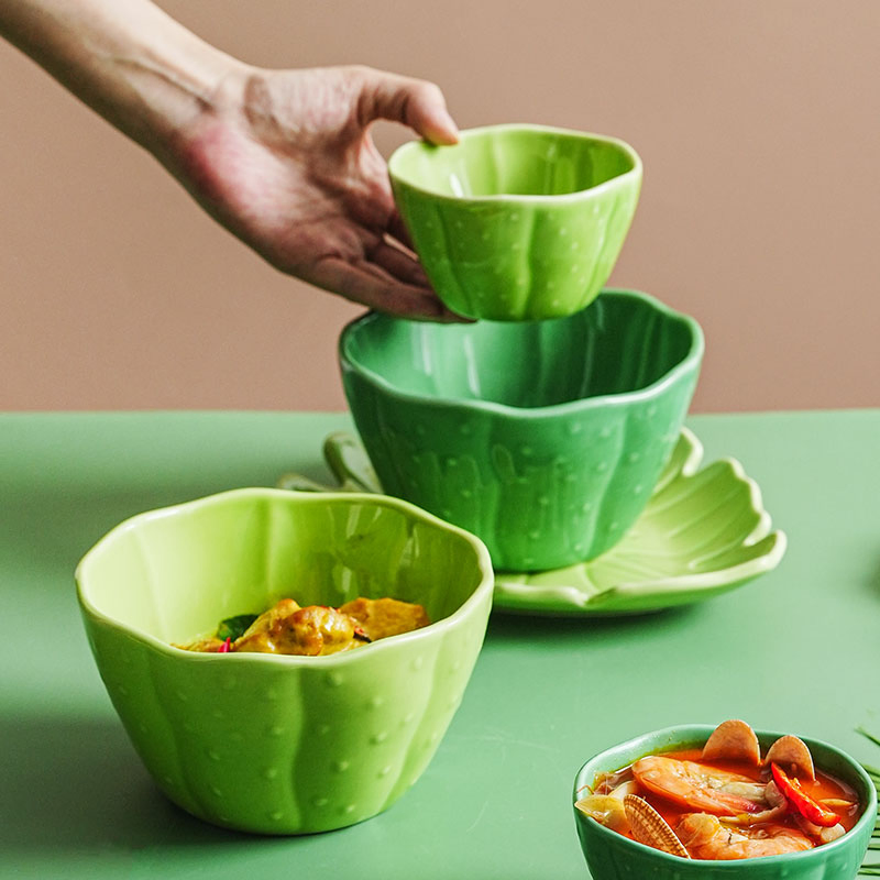 High Quality Cactus Bowl Children Cute Ceramic Rice Salad Soup Bowl