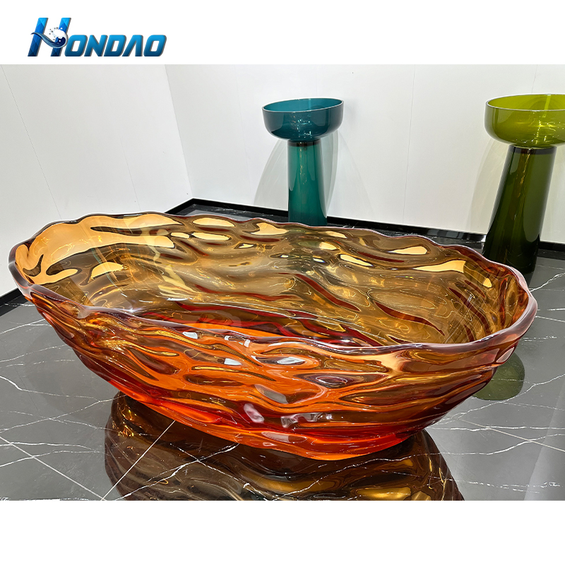 Прозрачная акриловая ванна оранжевая, отдельностоящая