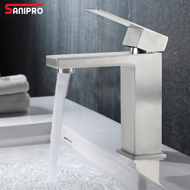 Sanipro Factory OEM/ODM Single Lever Handle Cold and Warm Various Colors Stainless Steel Wash Basin Faucets for One Hole Sink
