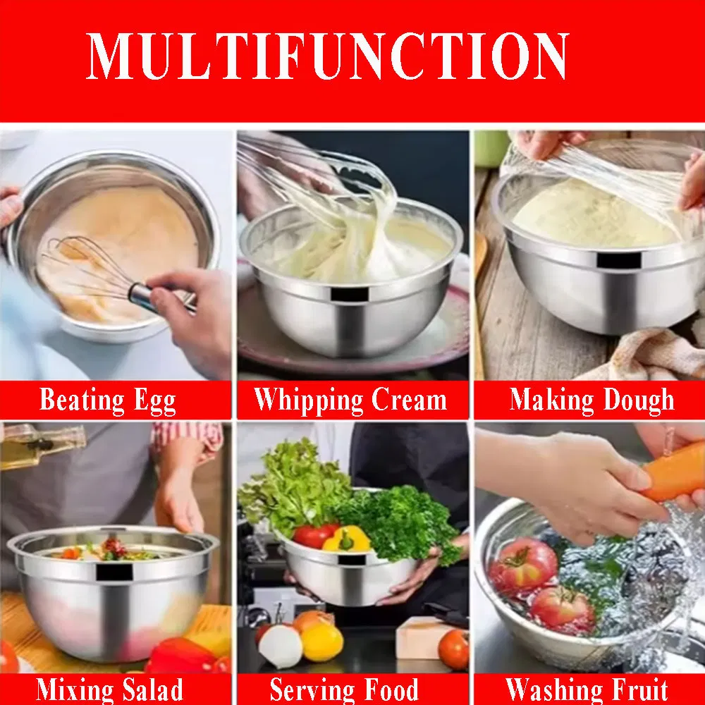 Stainless Steel Salad Mixing Bowl (basin, pot, with plastic nested lid)