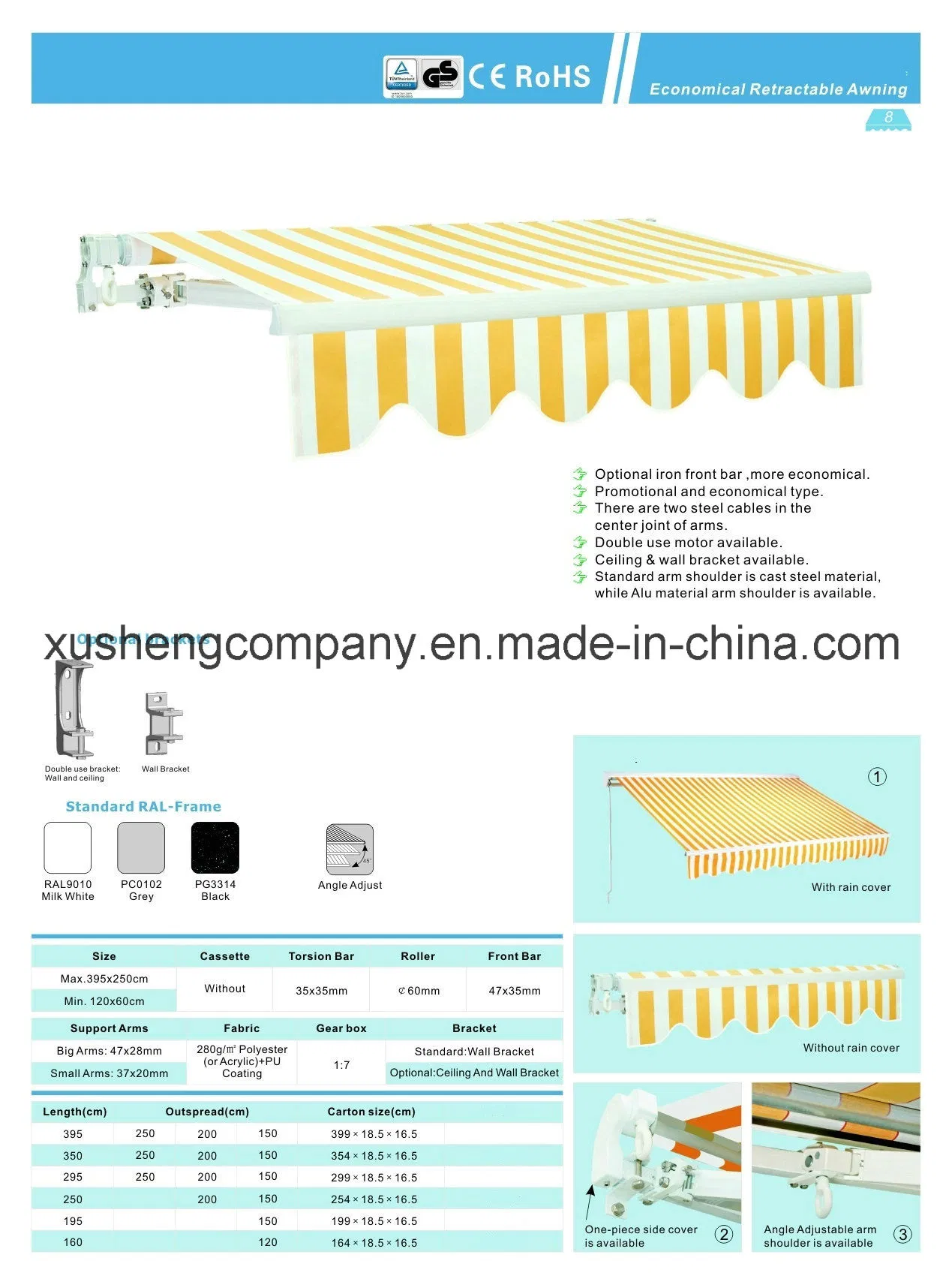 Outdoor Manual Aluminum Retractable Awning for Window Price