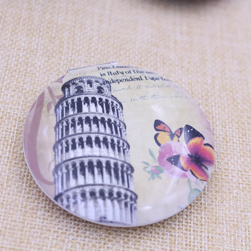 Custom Printed Compact Mirrors Heart Shaped Eiffel Tower Travel Souvenir Pocket Mirrors Portable Folding Makeup Mirrors Metal Mini Purse Mirrors