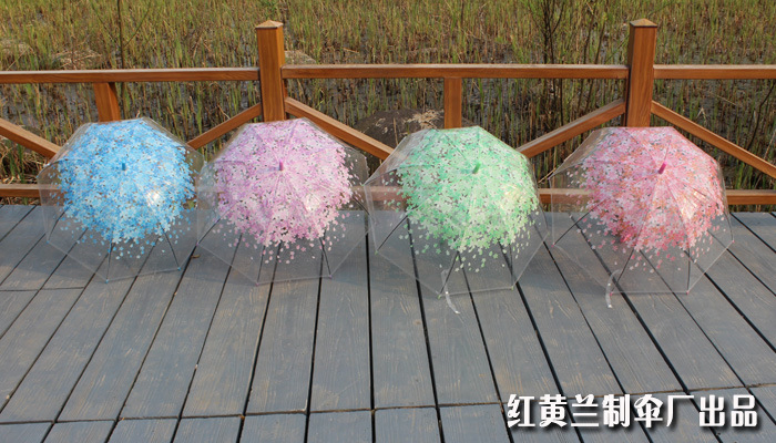 Custom Women's Rain Umbrella Transparent Clear Cherry Blossom Mushroom Sakura Printed Dome Rain Princess Long Handle Umbrella