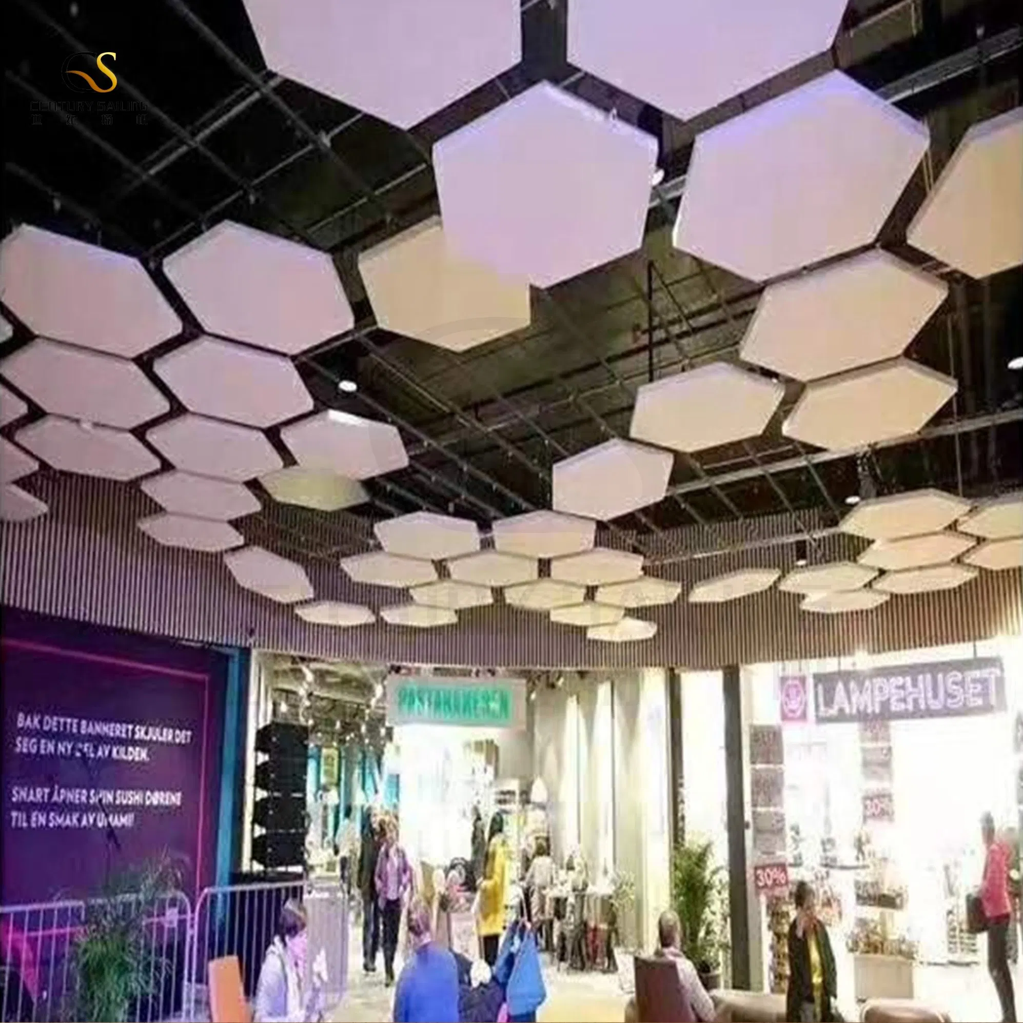 Office Hexagon Acoustic Panel Ceiling Panel Material Fiberglass for Sound-Absorbing