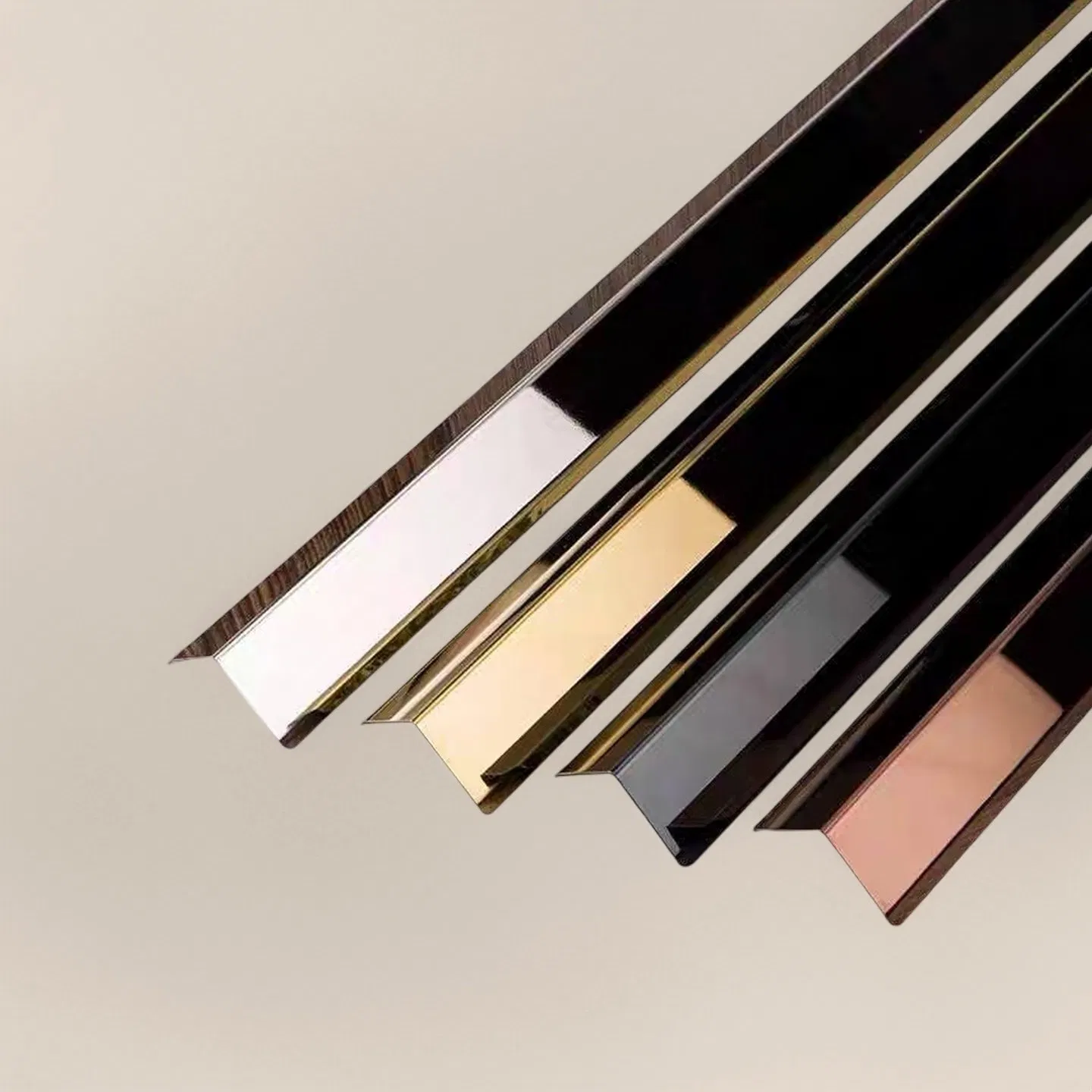 T&C L31 L-Shape PVD Gold Color Mirror Brushed Finish Stainless Steel L Trim for Wood Panel Joints