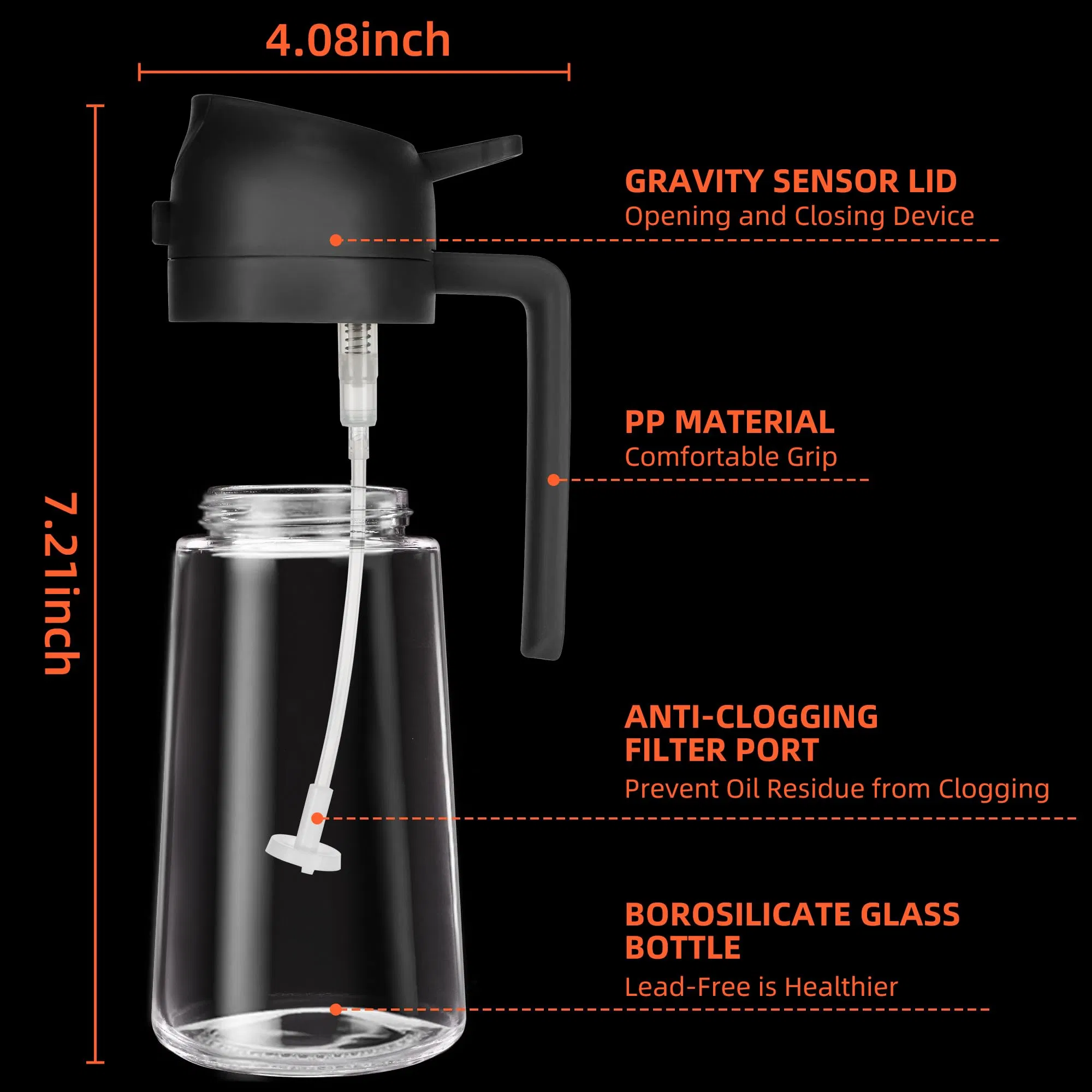 Oil Sprayer for Cooking 2 in 1 Olive Oil Dispenser Bottle for Kitchen 16oz/470ml Premium Glass Oil Bottle