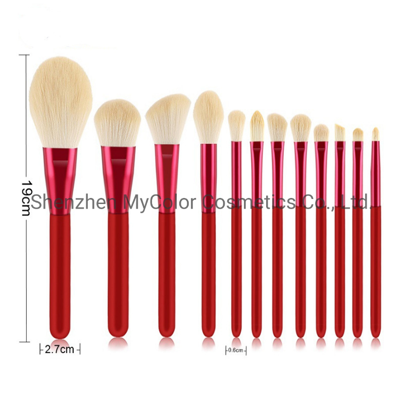 12PCS Red Brush Set Nylon Synthetic Hair Foundation Blush Brow Makeup Brushes