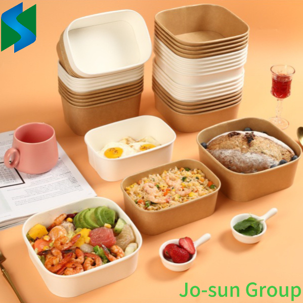 Jo-Sun Free Sample Biodegradable Food Grade Kraft Rectangular Paper Bowl with Paper Lid