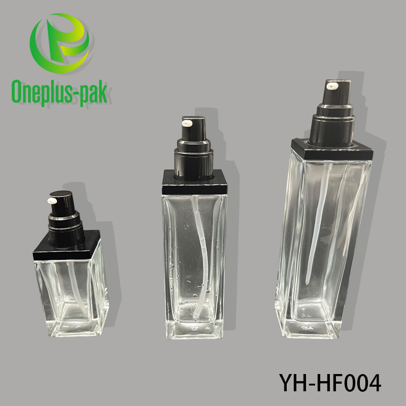 Customizable 4-Piece Clear Frosted Glass Emulsion Bottle Set with Gold Plated Lids