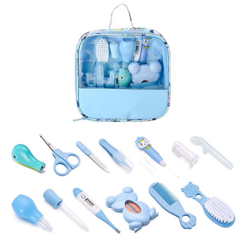 Custom Baby Care Kit Safety Baby Set Included Nail Scissors Toothbrush Nail File Earpick Medicine Dropper Hair Brush Storaged in Cloth Bag