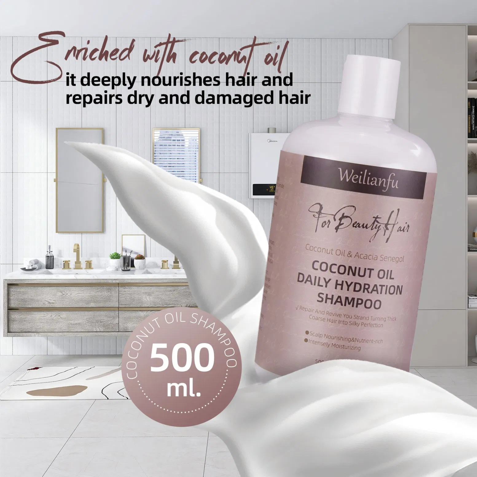 Luxury Coconut Keratin Shampoo & Conditioner Kit - Color-Safe Heat Protection & Split Ends Repair