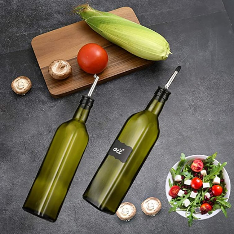 Hot-Selling Square Glass Olive Oil Bottle, Dark Green Camellia Oil Glass Bottle