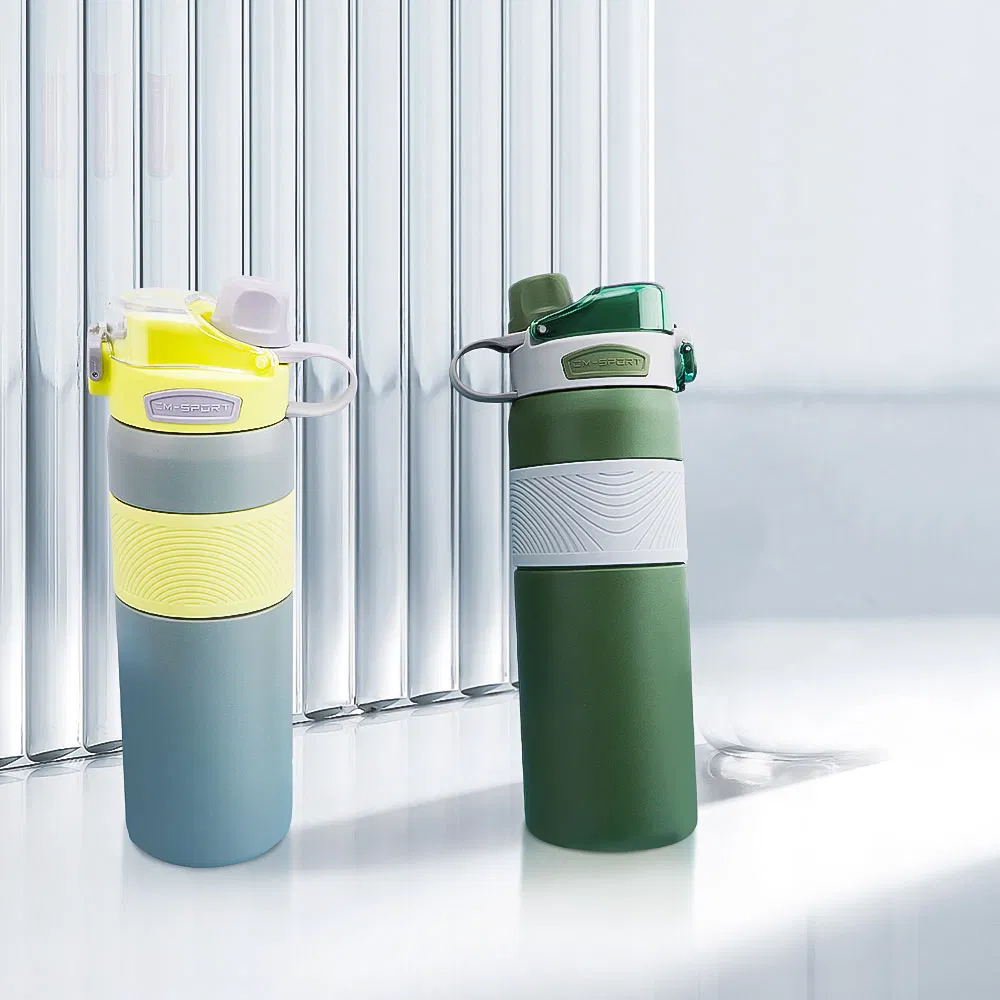 600ml/800ml Stainless Steel Insulated Wide Mouth with Straw Portable Handle Water Bottle