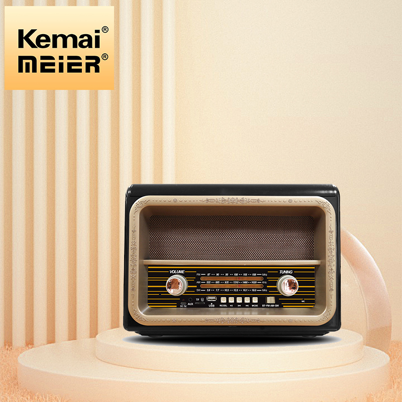 Mini Style Wireless Speaker Bass Retro Wooden Bluetooth Speaker with Portable Mic Handle