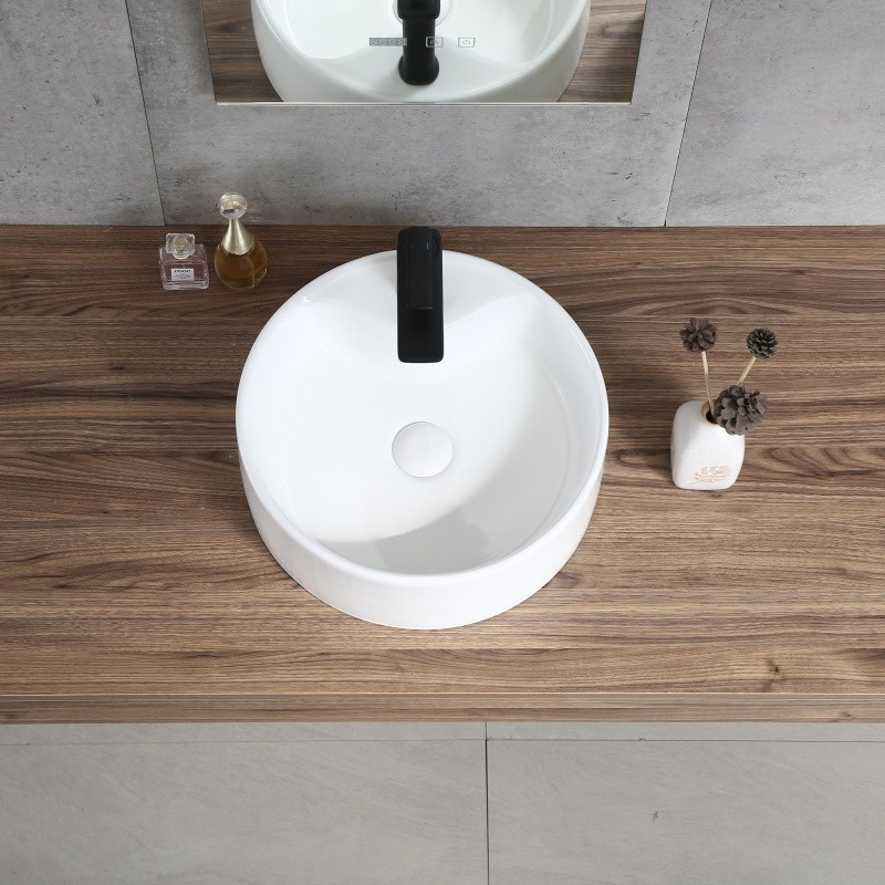 013round Ceramic Countertop Basin W/ Faucet Hole for Bathroom & Balcony