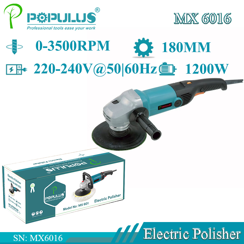 Populus New Arrival Industrial Quality Car Polisher Power Tools 1500W/11000rpm 180mm Electric Polisher for Russian Market