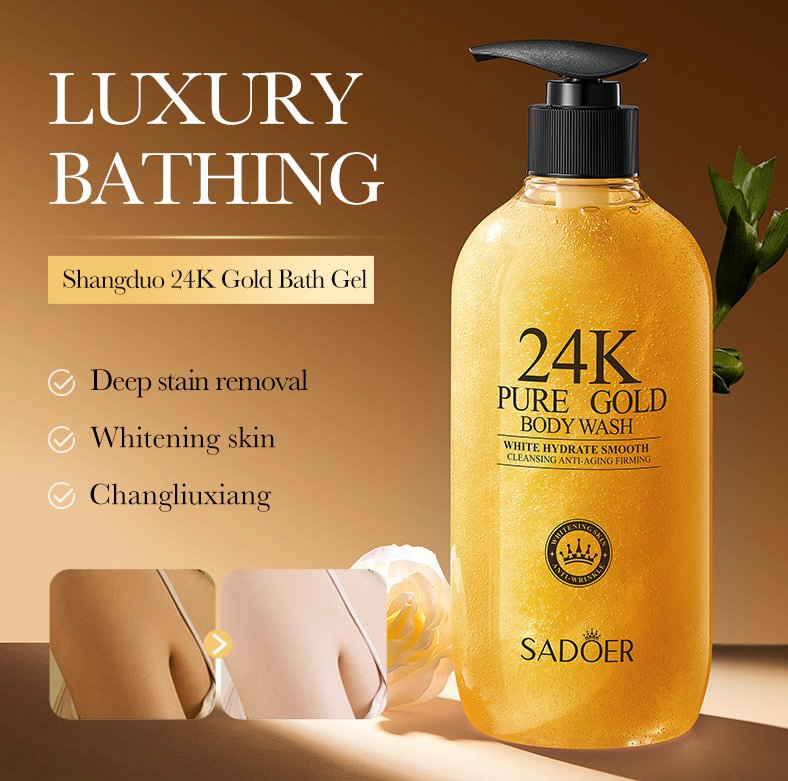24K Gold Shower Gel Deep Cleaning and Nourishing Skin Bathing Liquid Moisturizing Whitening Fragrance Body Wash