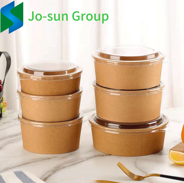 Jo-Sun Wholesale Food Packaging Salad Kraft Eco-Friendly Packaging Disposable Paper Salad Bowl with Lid