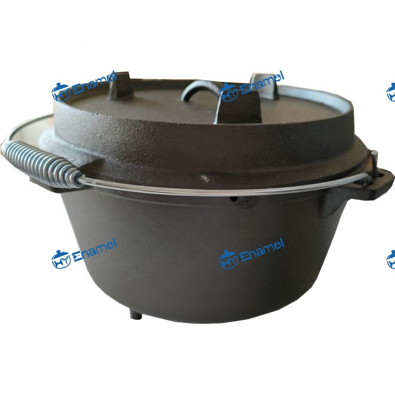6qt 9qt Customized Logo Large Round 2 in 1 Outdoor Cast Iron Cookware Camping Dutch Oven