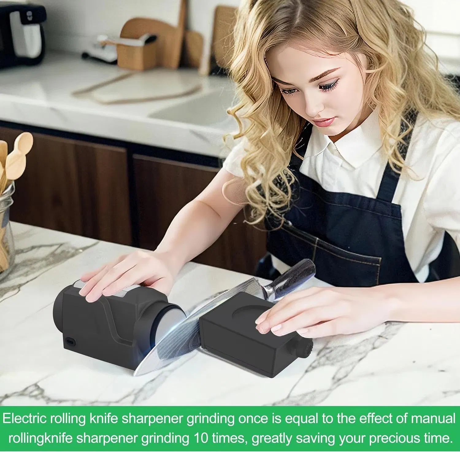 10W Electric Rolling Knife Sharpener 3000rpm Diamond & Ceramic Grinding Rechargeable Design Automatic Household Kitchen Knife Grinder