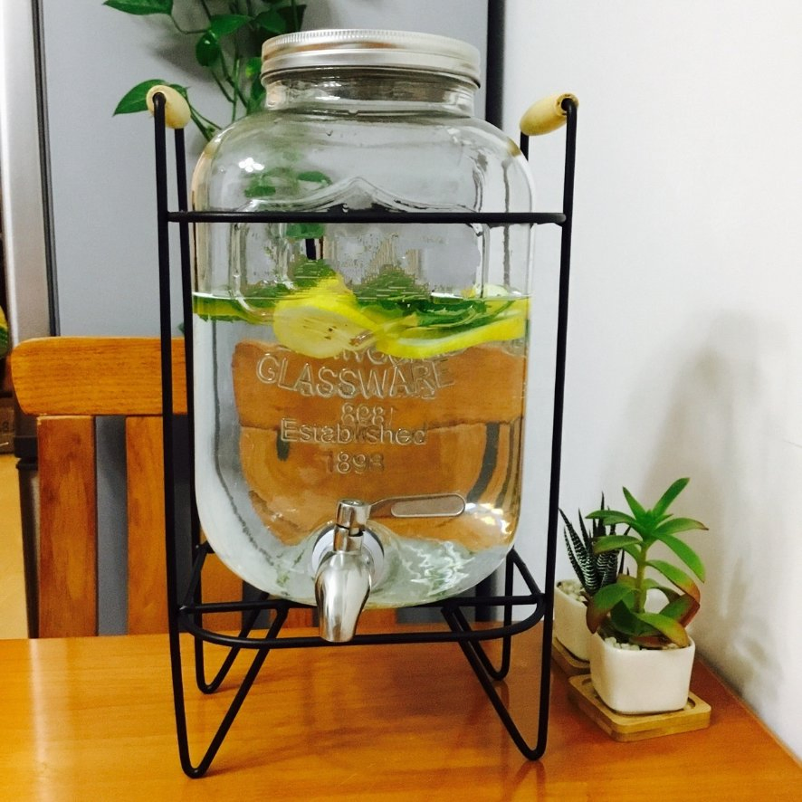 2 Gallon 8L Clear Glass Mason Jar Big Volume Juice Glass Drink Beverage Dispenser with Tap and Metal Stainless Stand