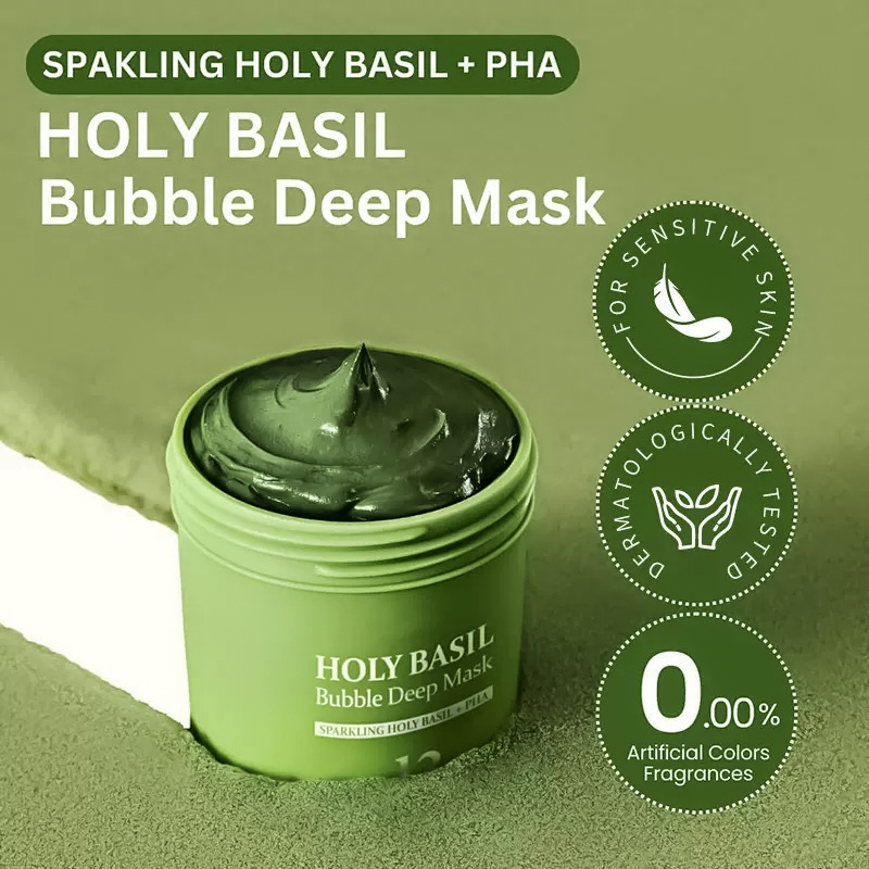 Holy Basil Bubble Deep Mask Holy Basil & Carbonated Water for Cleansing Pores & Blackheads Korean Clay to Bubble Wash-off Pack B
