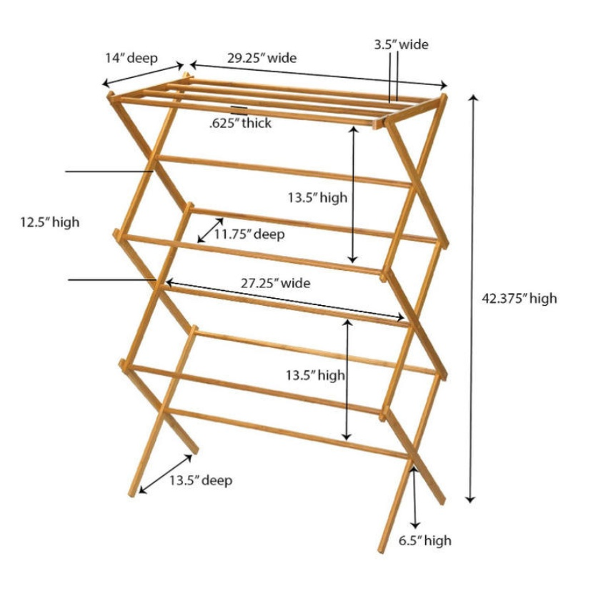 Folding Bamboos Clothes Drying Storage Rack