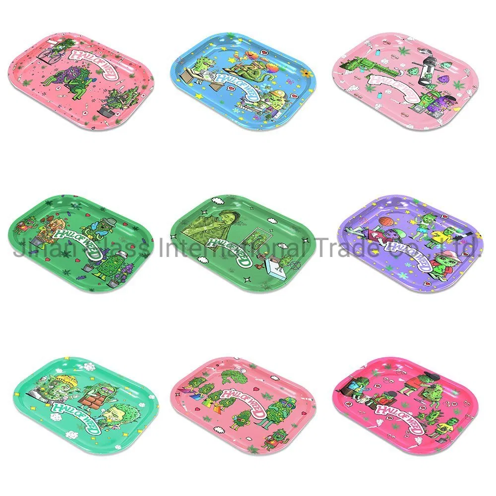 2022 New 18 * 14cm Tinplate Cigarette Tray Cartoon Pattern Cigarette Tray Smoking Set