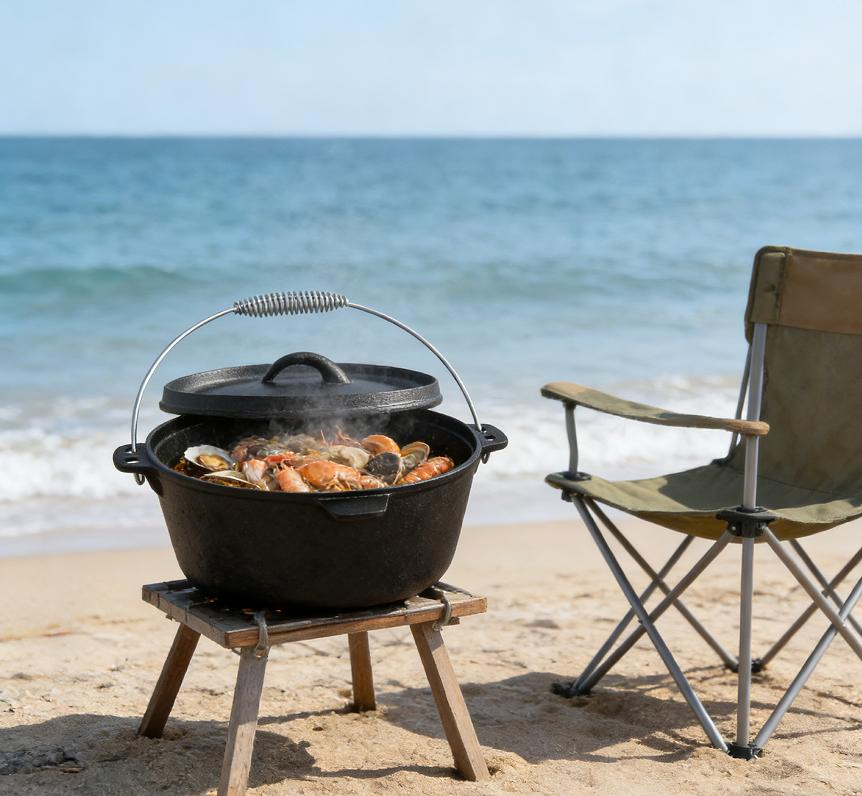 Чугунный казан для кемпинга с крышкой, 6 л