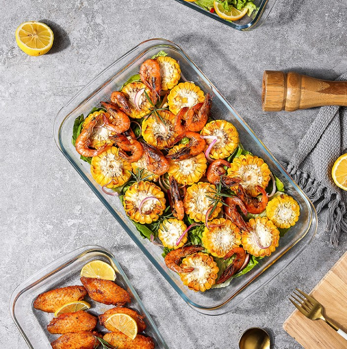 Rectangular Heat-Resistant Microwave Ovens Salad Fins High Borosilicate Glass Plate