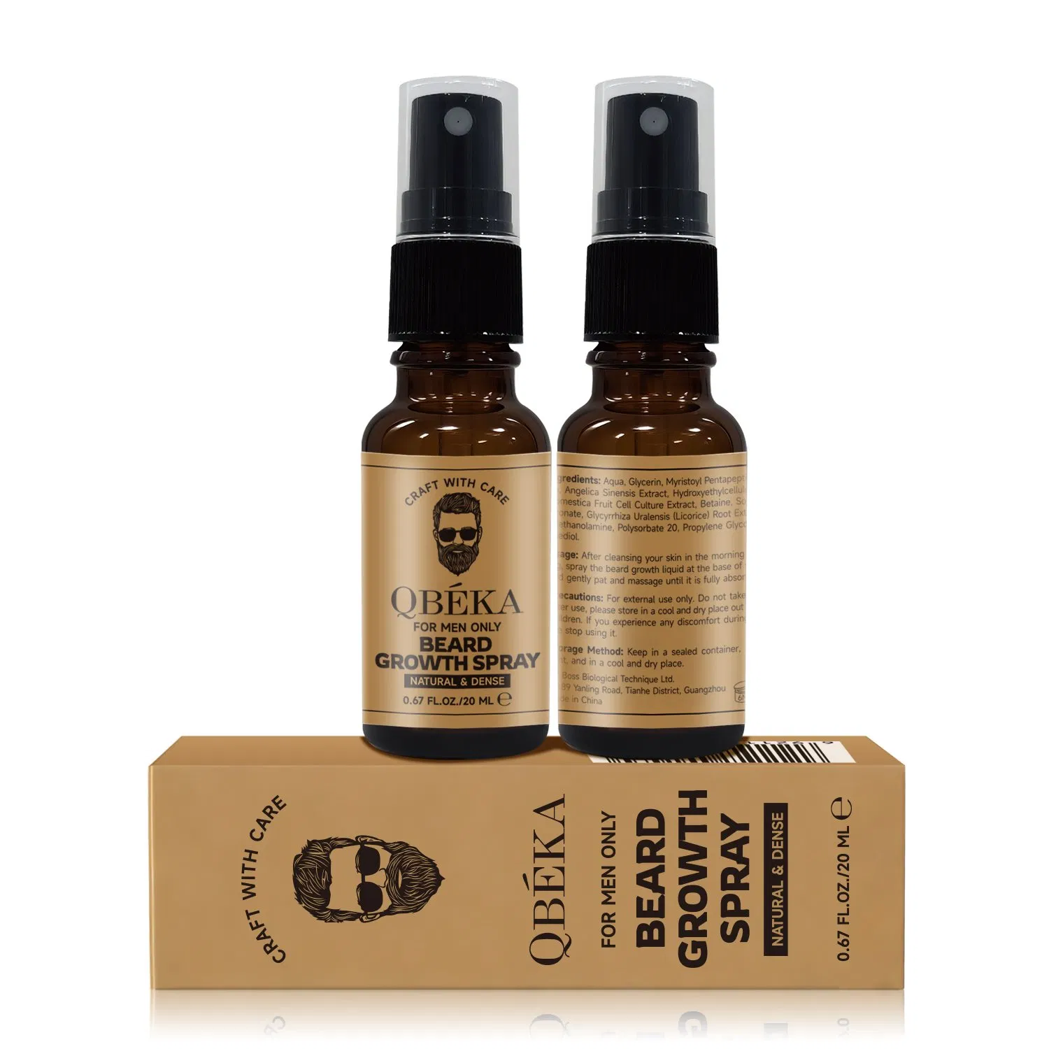 Qbeka Beard Growth Spray for Men - Facial Hair Densifying Serum - Mustache & Beard Thickening Treatment