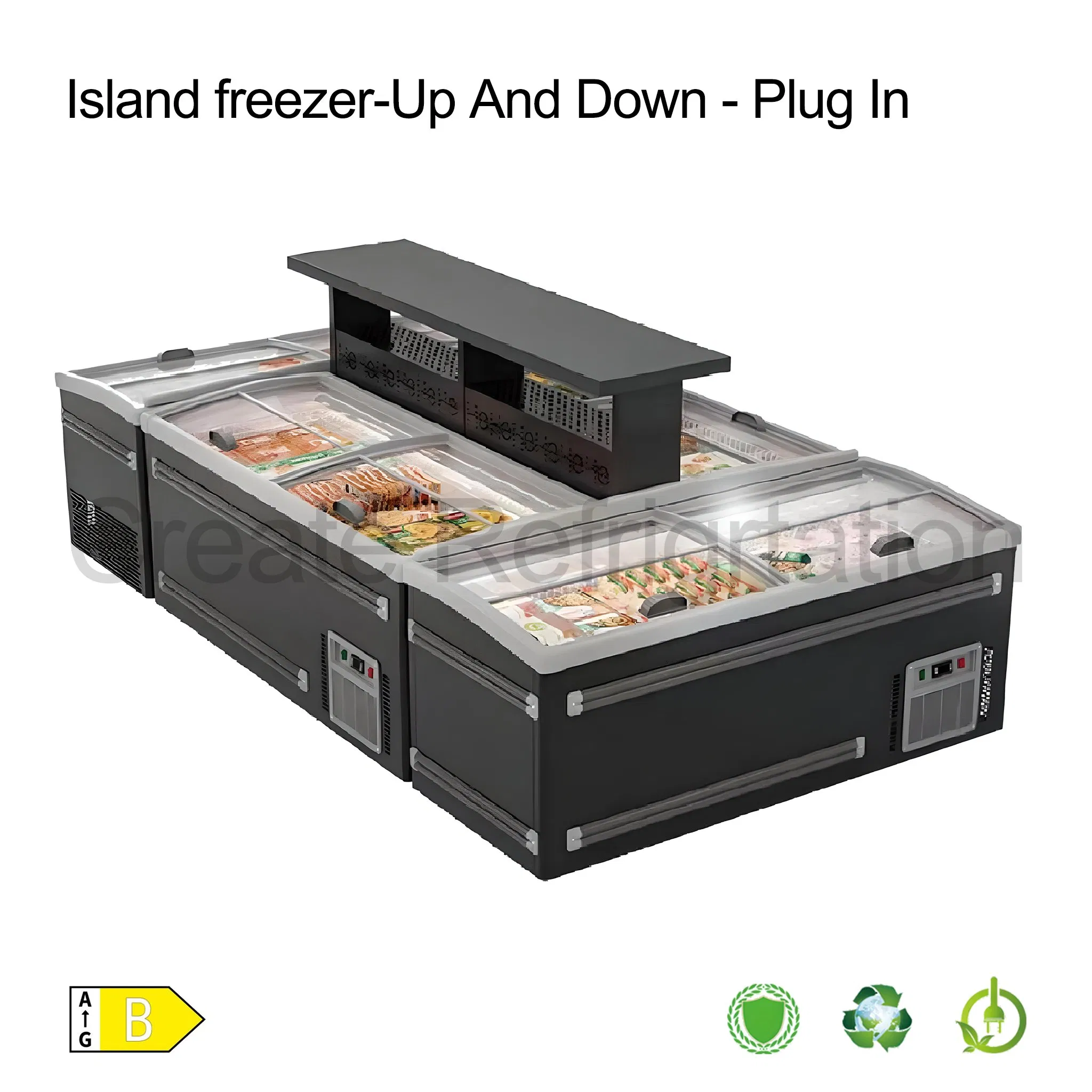 Supermarket Mini Glass Door Top Open Meat Chest Deep Island Display Freezer