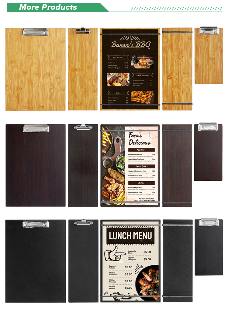 Customized Logo Wood Menu Clipboard for Restaurant Advertising Menu Display Board Holder