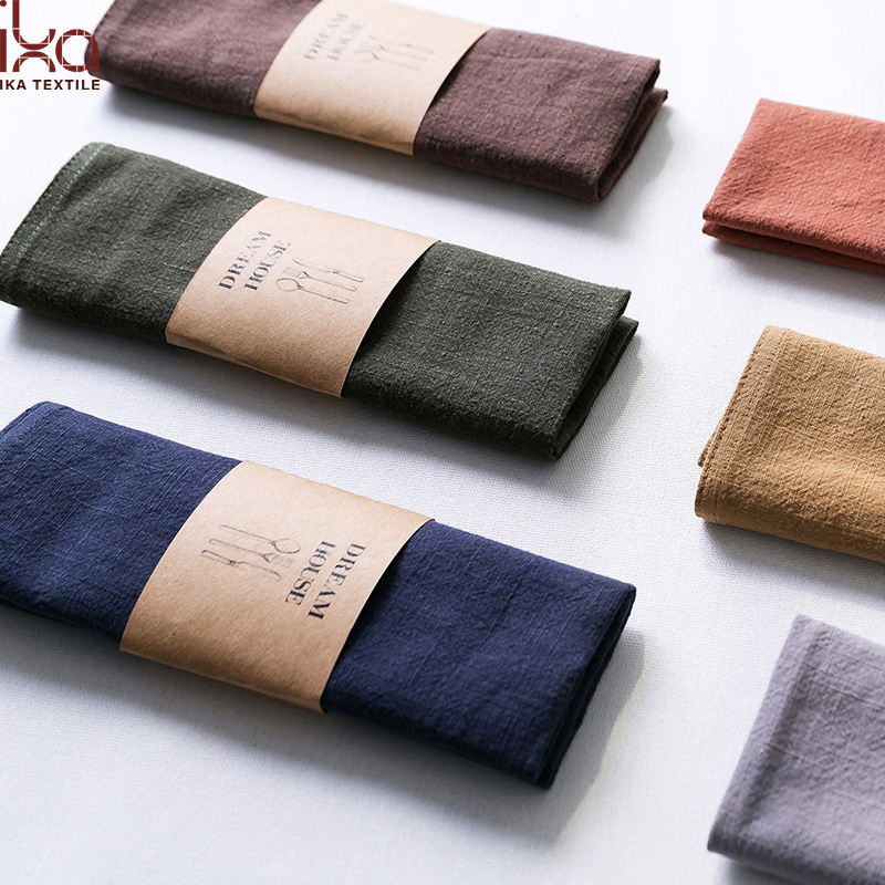 Party Wedding Decoration Beverage Christmas Cloth Eco Friendly Embroidered Printed Custom Natural Flax Linen Napkin