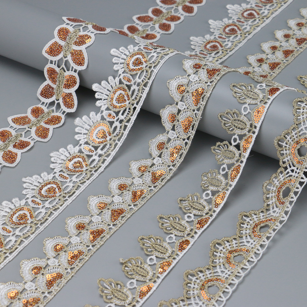 Лента черная с золотой отделкой вышивка блестками кружевом