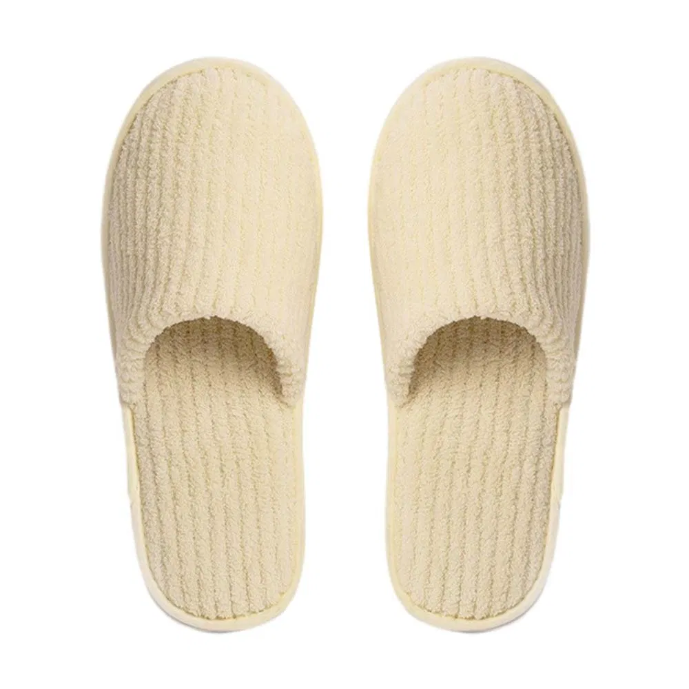 Customized Logo Disposable Slippers in White/Gray/Pink/Purple/Blue with Coral Fleece Surface for 3-5 Star Hotel/Guesthouses/SPA/Airline