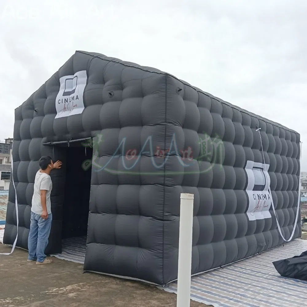 6*4*3.6m H Inflatable Cube Projection Tent Movie House with White Screen Advertising Event Party Tent