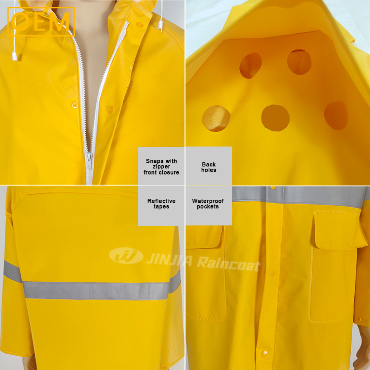 High Quality Heavy Duty PVC Polyester Rain Poncho Adult Mens Waterproof Raincoats for Rain