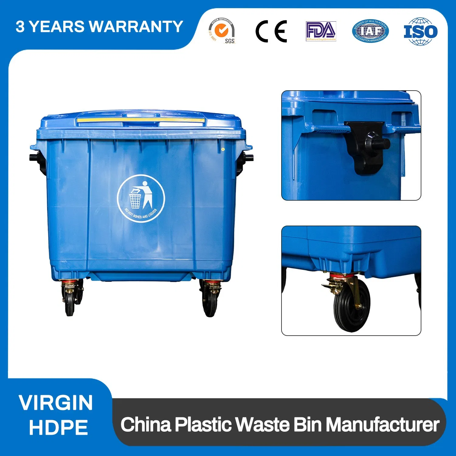 660/1100 Litre Mobile HDPE Available in Outdoor Foot Pedal Dustbin Plastic Wheelie Waste Bin Factory