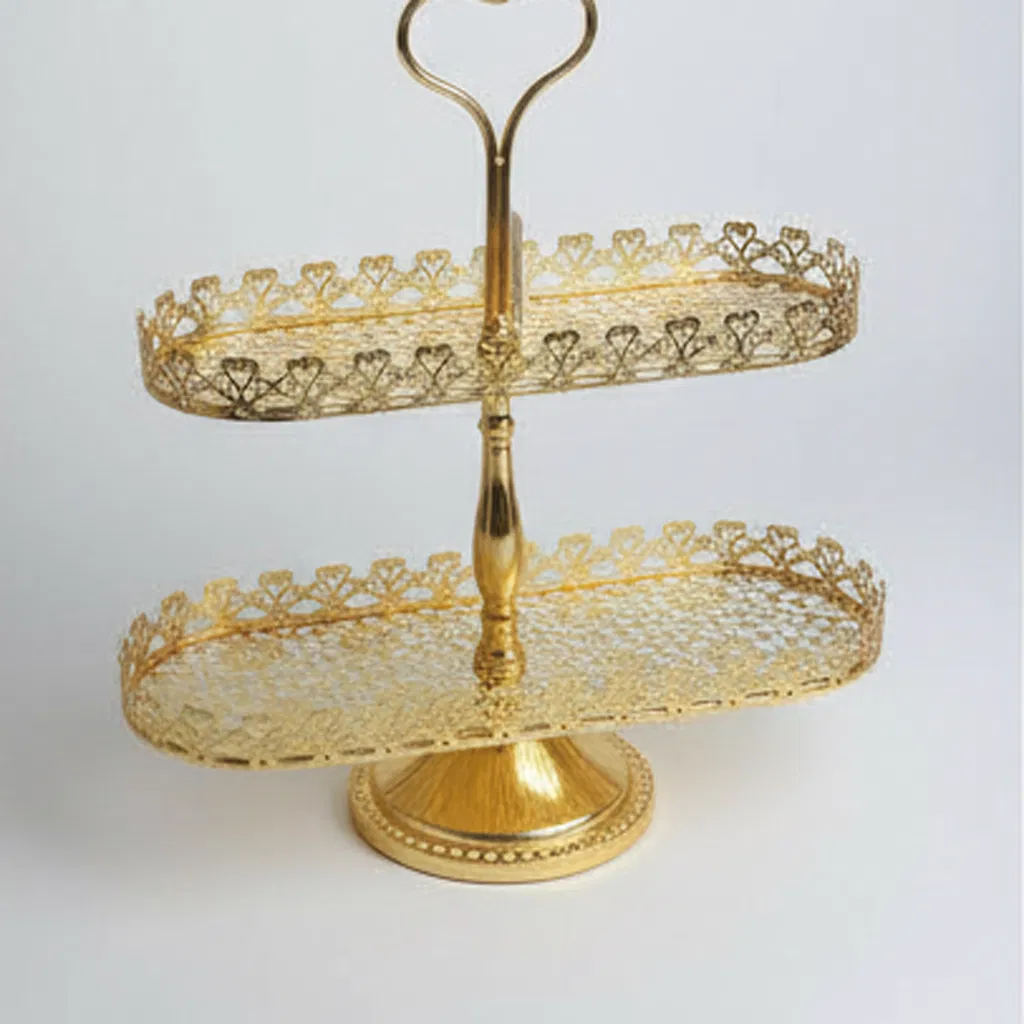Small Size Ellipse Double Layered Cake Gold-Plated Iron Standard Decoration Pentagram Plate Afternoon Tea Cake Stand