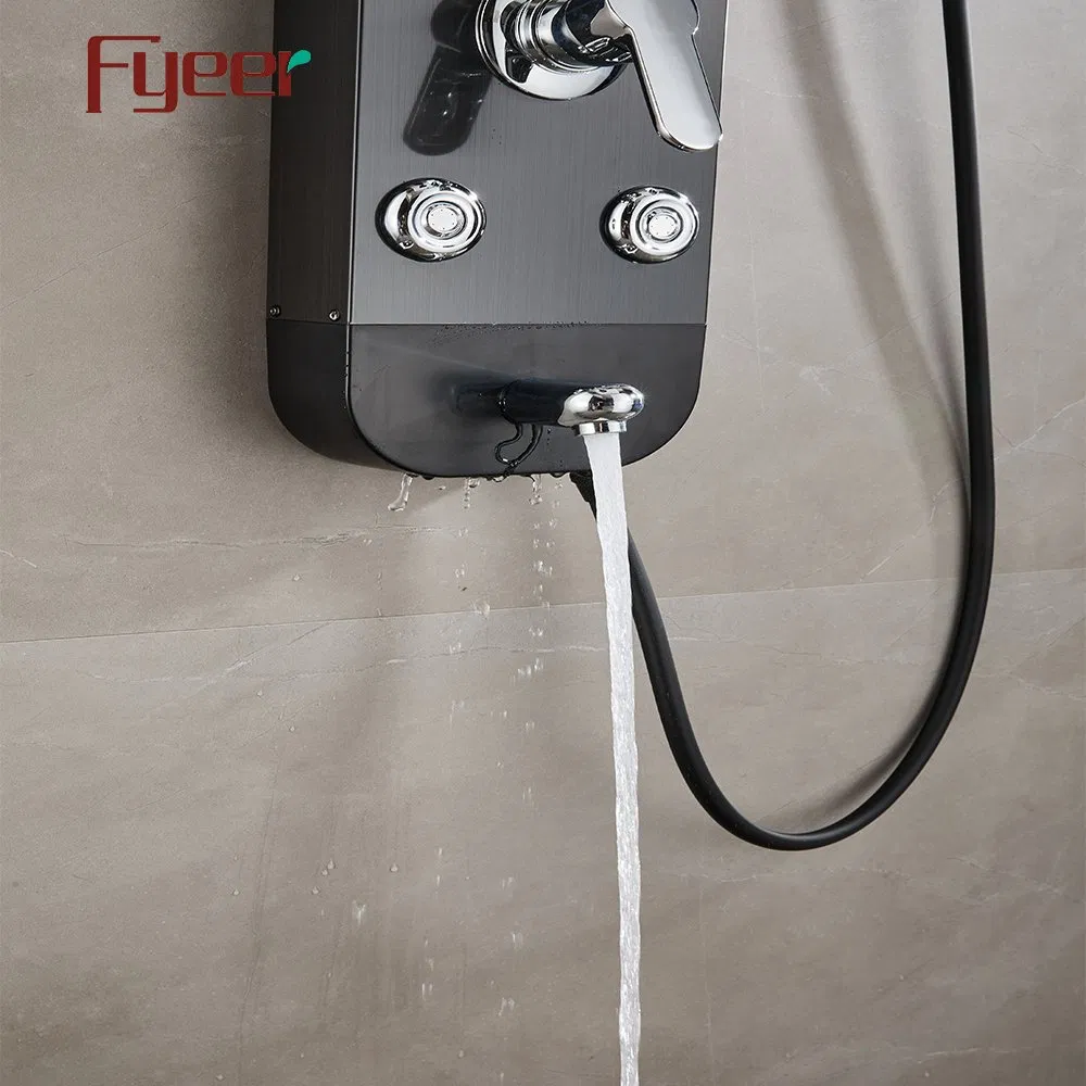 Fyeer Black Shower Panel with Ceramic Cartridge and Alloy Handles