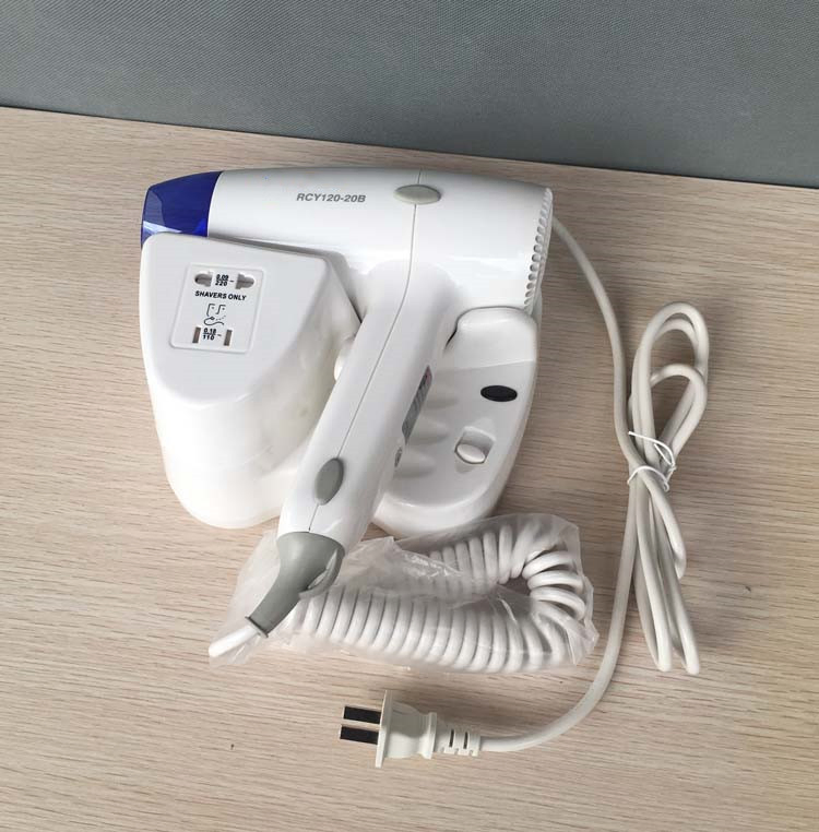 High Quality Wall Mounted Hair Dryer with Socket for Hotel Bathroom Use