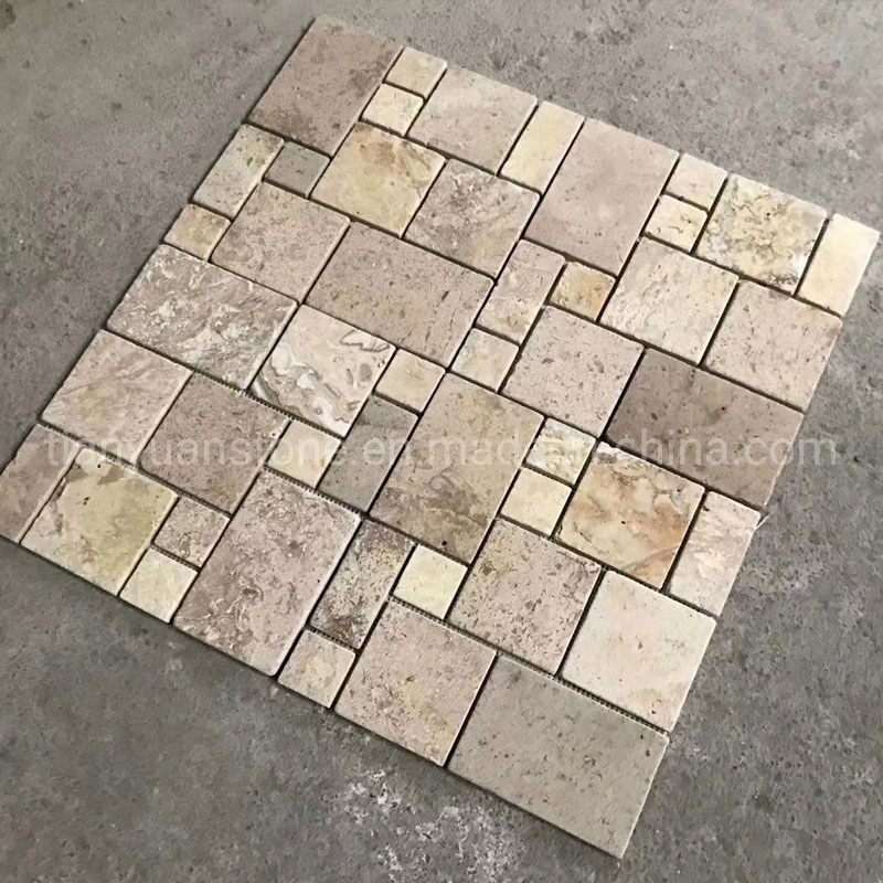 China Beige Limestone Tumbled Pavers 100X100mm