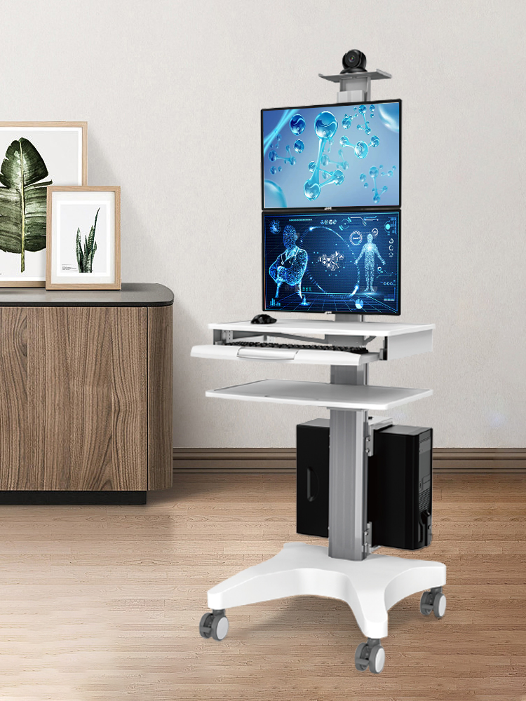 Versatile Medical Trolley with Dual Monitor Mount for Healthcare