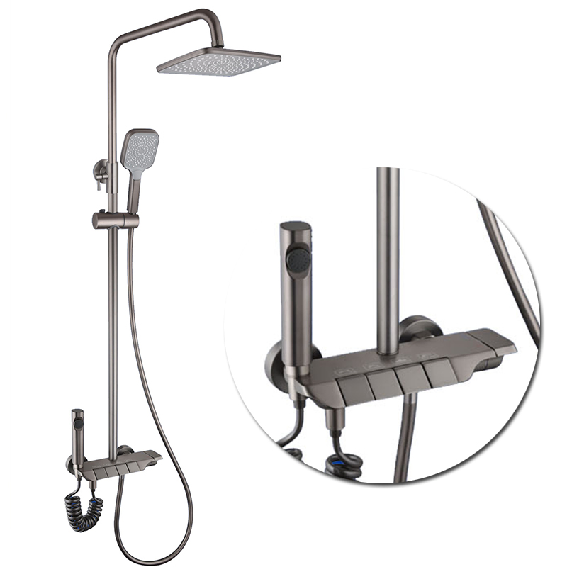 Piano Key Design Metal Gun Shower System Wall Mount Rain Bathroom Shower Set