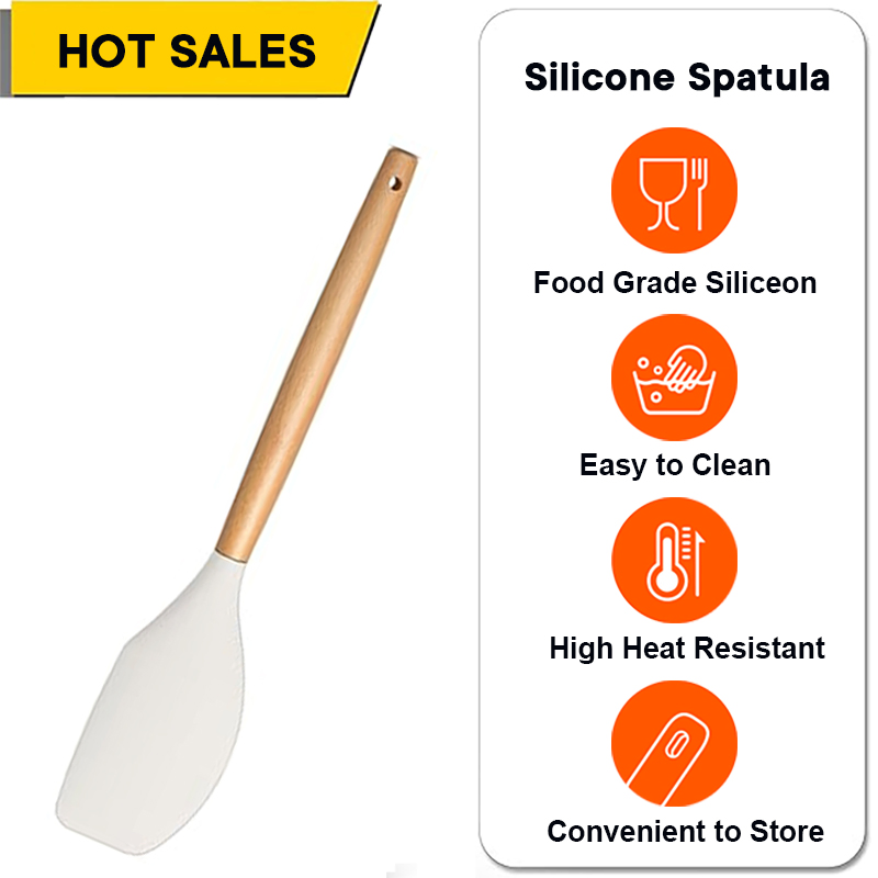Wooden Handle Silicone Spatula Heat Resistant Kitchen Utensils