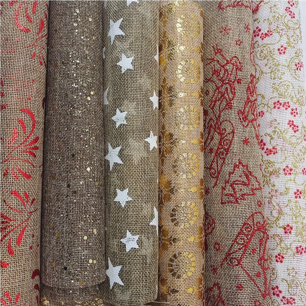 Wholesale Hot Stamping Print Burlap Table Runner Wedding Jute Table Runner